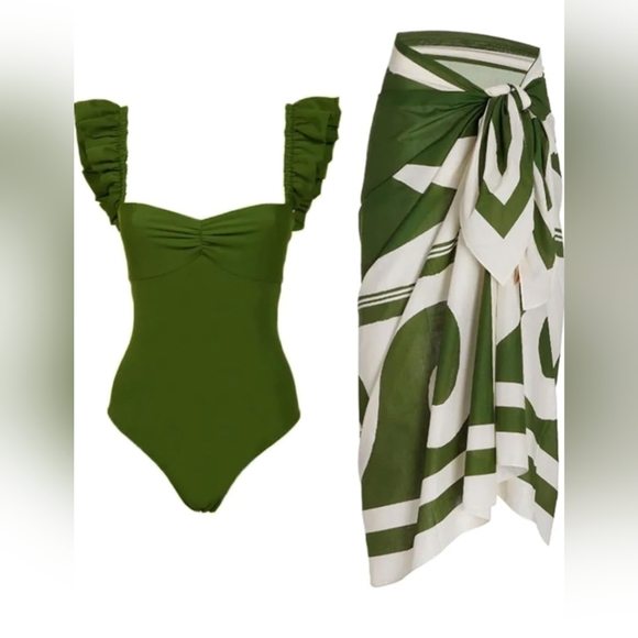 Women's one-piece swimsuit with cover-up wrap - Picture 1 of 4